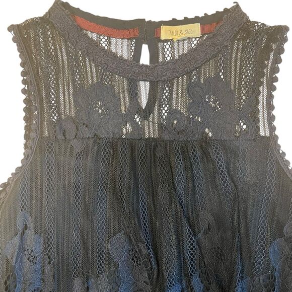 Taylor & Sage Lace Overlay Top XL Navy Boho Romantic Fall Layering - Picture 10 of 11